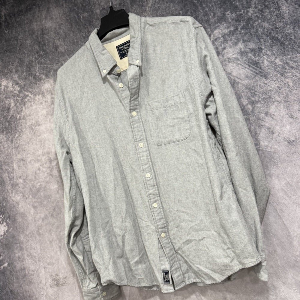 Abercrombie & Fitch Men's Cotton Oxford Button-Down Shirt Gray • XL